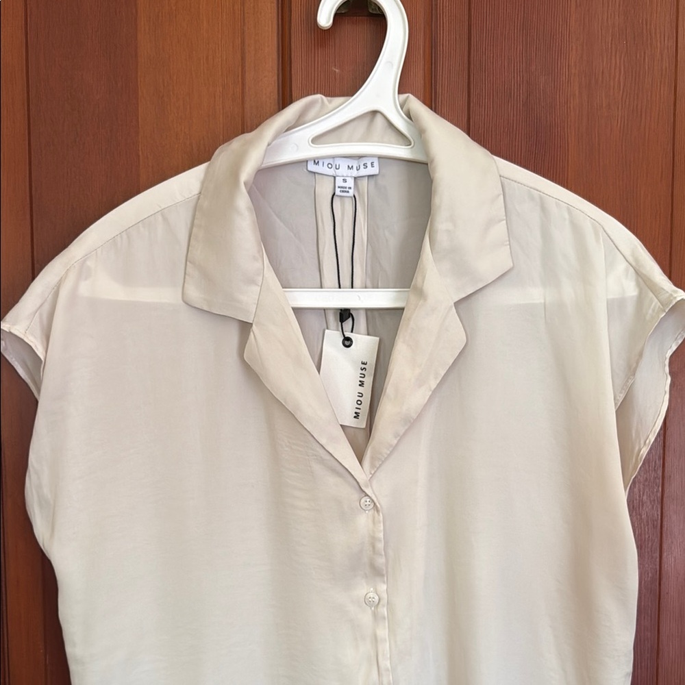 Miou Muse Cream Notched Collar Button Down Shirt